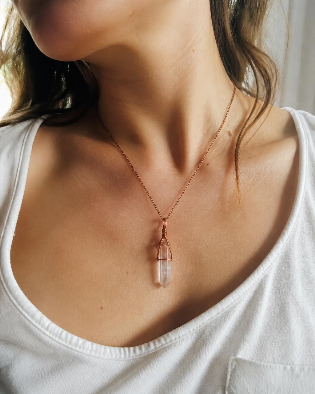 Copper Wrapped Quartz Necklace
